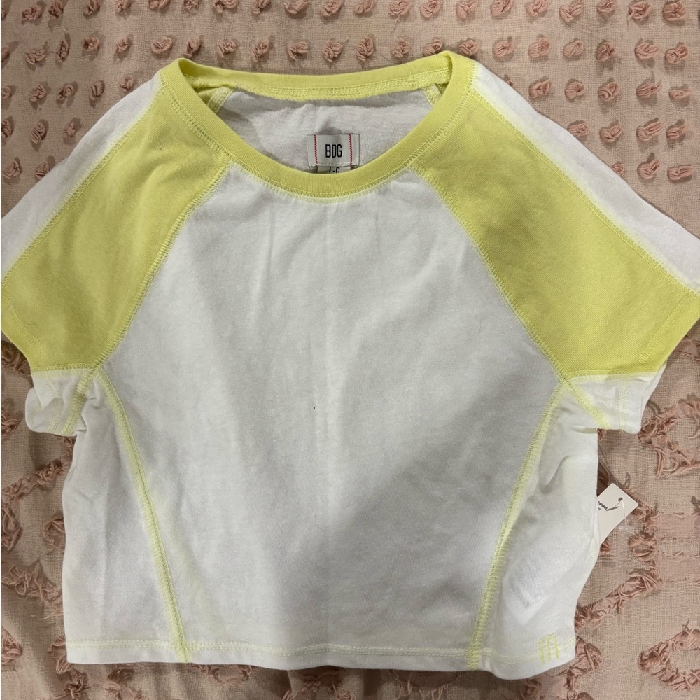 Urban Outfitters White and Yellow Crop Top